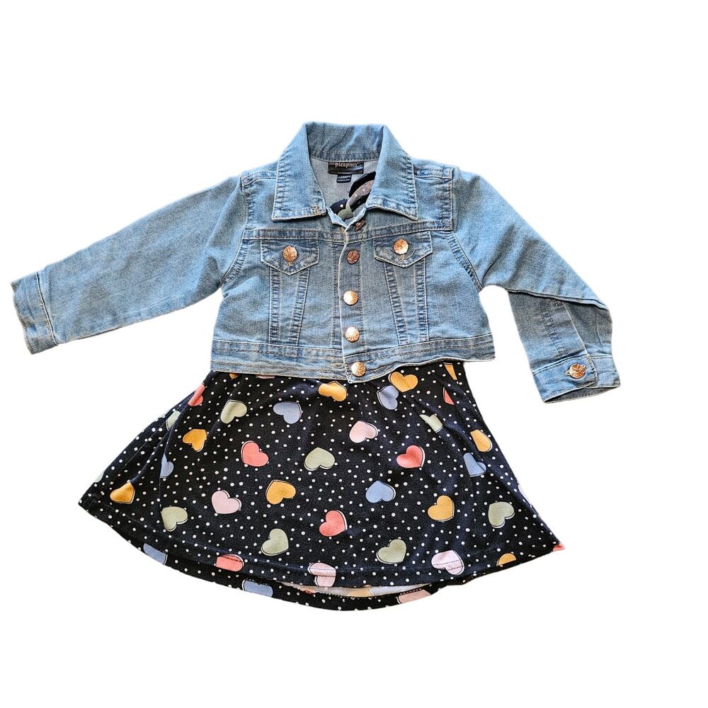 Picapino Toddler Baby Girls Dress Jean Jacket Cotton Summer Heart Blue 18 months